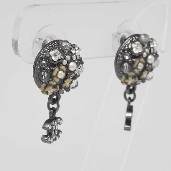 Chanel Faux Pearl and Crystal Camellia CC Logo Drop Earrings - Picture 3 of 4
